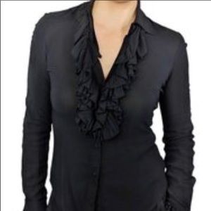 Theory blouse in black tuxedo ruffles